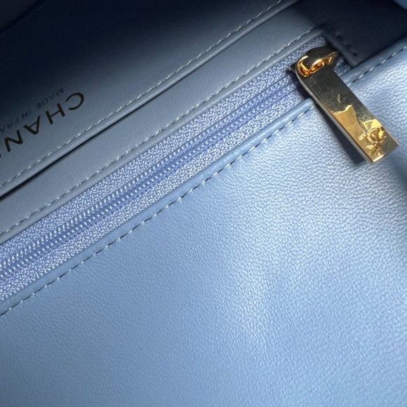 CHANEL Lambskin Quilted Mini Rectangular Flap Light Blue - Picture 7 of 9